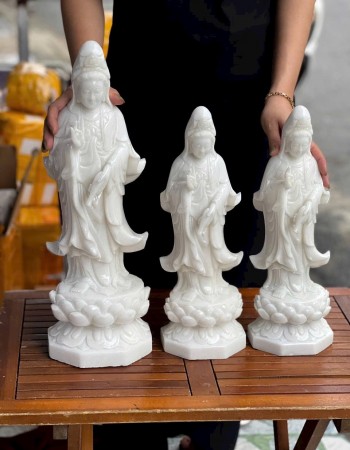 Tượng quan Âm đá trắng còn biểu tượng cho sự may mắn Cao 40cm-50cm-60cm T041