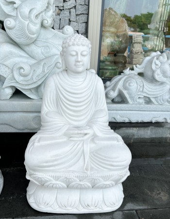 Tượng phật thích ca đá trắng nguyên khối cao 70cm T055