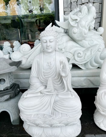 Tượng phật thích ca đá trắng nguyên khối cao 75cm T053