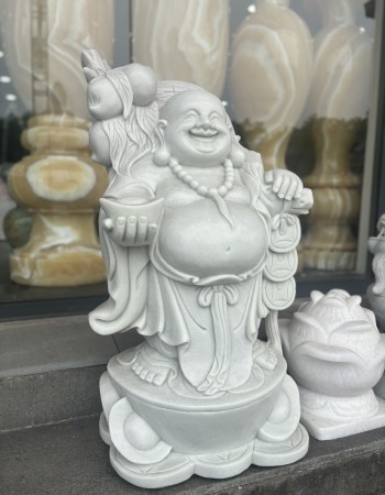 Tượng phật di lặc đá trắng nguyên khối cao 80cm T052