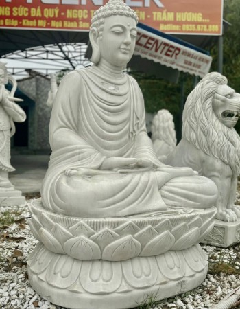 Tượng phật thích ca đá trắng nguyên khối cao 1M50 T060