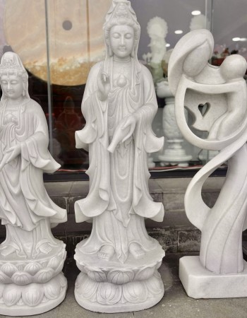 Tượng phật quan âm đá trắng nguyên khối cao 1M25 T048