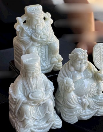 Combo thần tài thổ địa , thần kim tiền đá trắng nguyên khối 15cm T093