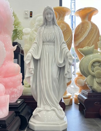 Tượng đức mẹ maria đá trắng cao 100cm ngang 40cm dài 30cm T099