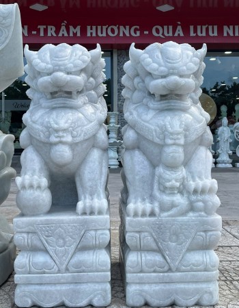 Cặp kỳ lân đá trắng cao 103cm ngang 36cm dài 43cm T098