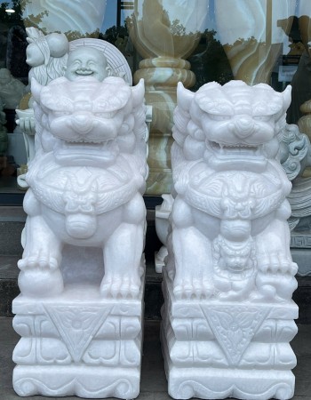 Cặp kỳ lân đá trắng cao 73cm ngang 28cm dài 43cm T097