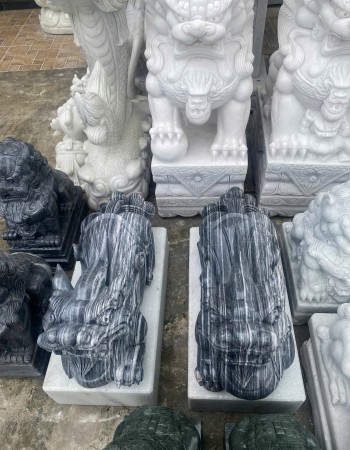 Cặp tỳ hưu đá cẩm vân nguyên khối cao 48cm T016