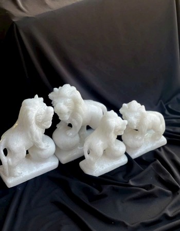  Cặp sư tử đá trắng cao 15cm và 20cm T107