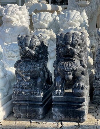 Cặp kỳ lân đá cẩm vân nguyên khối cao 65cm , ngang 23cm T118