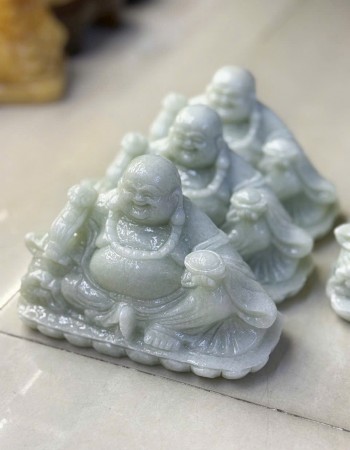 Tượng di lặc đá trắng xanh nguyên khối 15cm T127