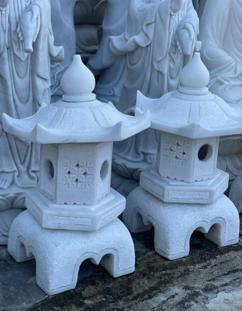 Cặp chân đèn đá trắng nguyên khối cao cao 50cm ngang 26cm T133