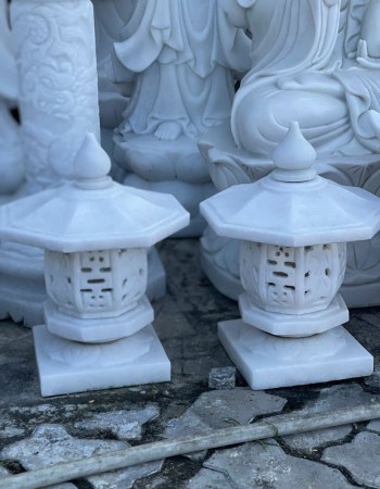 Cặp chân đèn đá trắng nguyên khối cao 45cm ngang 30cm  T132