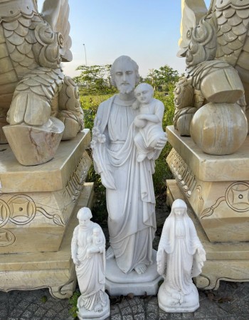 Tượng thánh giuse đá trắng nguyên khối cao 1.1m , ngang 30cm, dài 27cm T151