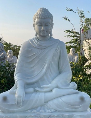 Tượng phật thích ca đá trắng cao 1.8m ngang 1.1m dài 80cm T006