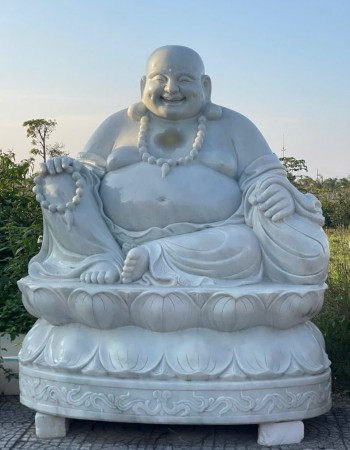 Tượng di lặc đá trắng nguyên khối cao 2m, ngang1.5m, dài 1m T213