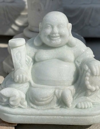 Tượng di lặc đá trắng tự nhiên nguyên khối cao 36cm - ngang 35cm T227