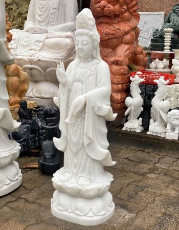 Tượng phật bà quan âm đá trắng nguyên khối cao 1.1m T259