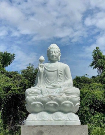 Tượng phật thích ca ngồi đá trắng nguyên khối cao 1.5m T272