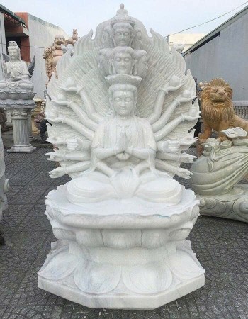 Tượng thiên thủ thiên nhãn đá trắng nguyên khối cao 1.5m T275