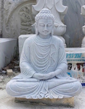Tượng phật thích ca ngồi đá trắng nguyên khối cao 60cm T274