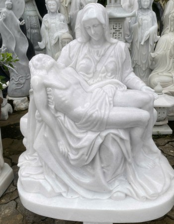 Tượng đức mẹ sầu bi đá trắng nguyên khối cao 90cm T278