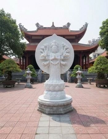 Tượng Quan Thế Âm Bồ Tát nghìn tay nghìn mắt đá trắng nguyên khối, cao 2m T279