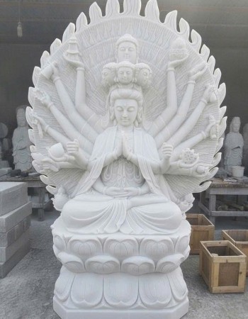 Tượng Quan Âm Bồ Tát Thiên Thủ Thiên Nhãn đá trắng nguyên khối, cao 2m T290