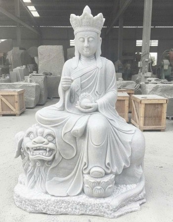 Tượng địa tạng vương bồ tát ngồi trên để thính đá trắng nguyên khối cao 1.2m T308