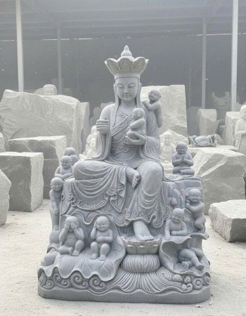 Tượng Địa Tạng Vương Bồ Tát bế hài nhi Đá Trắng  xanh Nguyên Khối Cao 2m T315