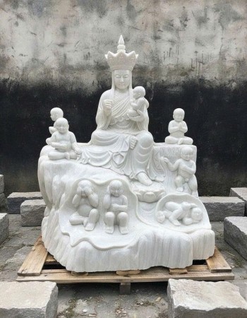 Tượng Quan Âm Tống Tử cao 2m đá trắng nguyên khối T329