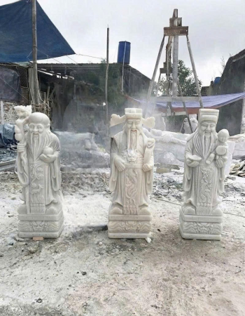 Tượng phúc lộc thọ đá trắng nguyên khối cao 1.8m T342