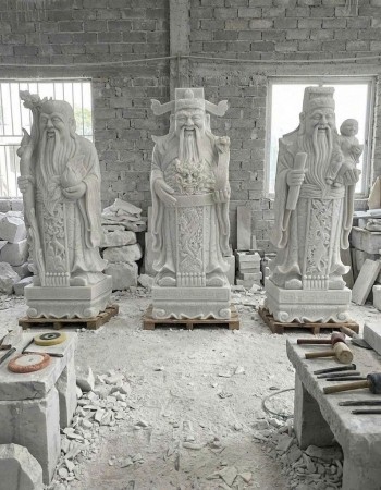 Tượng phúc lộc thọ đá trắng nguyên khối cao 1.2m T344