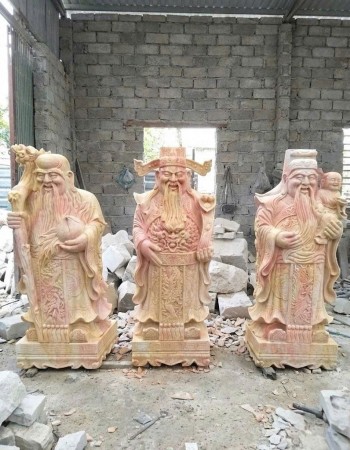 Tượng tam đa phúc lộc thọ đá vân gỗ nguyên khối cao 1.6m T345