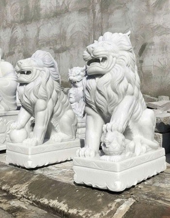 Cặp tượng sư tử đá trắng nguyên khối cao 1.2m T349