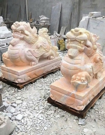 Cặp tỳ Hưu nằm Đá Vân Gỗ Nguyên Khối Hút Tài Lộc Dài 1m2 T351