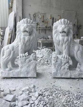 Cặp sư tử đá trắng nguyên khối cao 2m T350