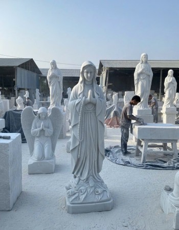 Tượng Đức mẹ mân côi cao 1m1 đá trắng thiên nhiên T291
