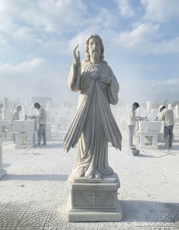 Tượng Lòng Chúa Thương Xót đá trắng nguyên khối cao 1m8 ngang 75cm T292