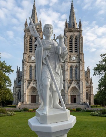 Tượng chúa chiên lành đá trắng nguyên khối cao 1m8 T299