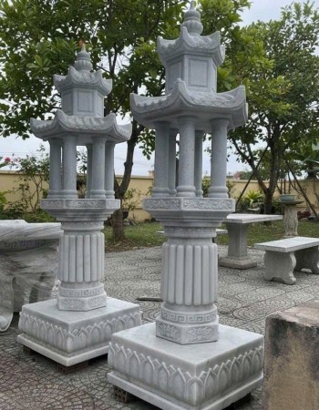 Cây chân đèn đá trăng nguyên khối cao 1m5 T371