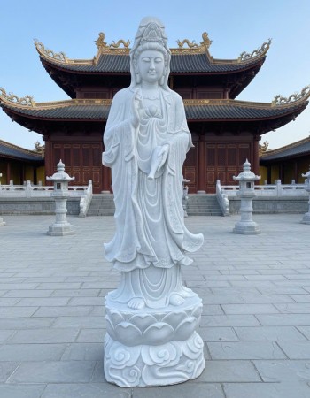 Tượng quan âm đá trắng nguyên khối cao 2m5 T302