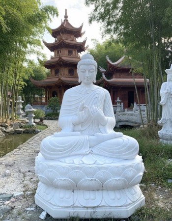 Tượng phật thích ca đá trắng nguyên khối cao 2m1 T301