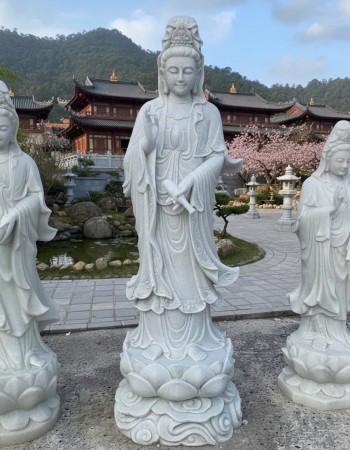 Tượng quan âm đá trắng nguyên khối cao 1m8 T300