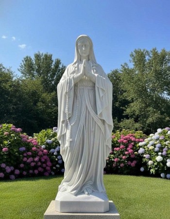 Tượng Đức Mẹ Maria bằng đá trắng tự nhiên nguyên khối cao 3m T385