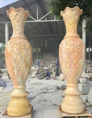 Cặp lục bình đá cà rốt nguyên khối tự nhiên cao 2.2m  T326