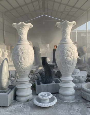 Cặp lục bình đá trắng nguyên khối cao 2.2m T327