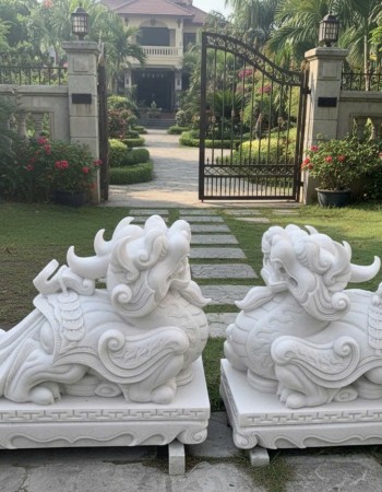 Cặp tỳ hưu đá trắng nguyên khối cao 80cm dài 1m T321