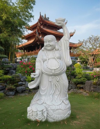 Tượng di lặc đứng đá trắng nguyên khối tự nhiên cao 2m T316