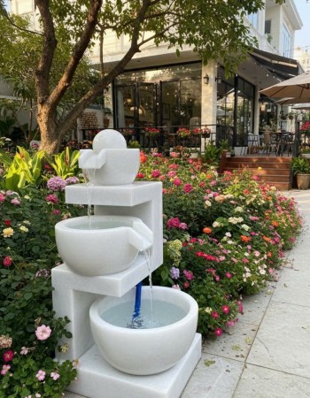 Tháp nước tiểu cảnh đá trắng tự nhiên cao 86cm T336