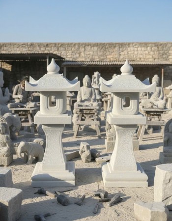 Cặp chân đèn đá trắng tự nhiên cao 1m T337